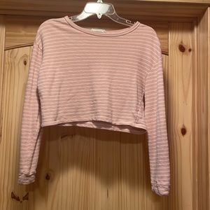 Light Pink and White Striped Crop Long Sleeve